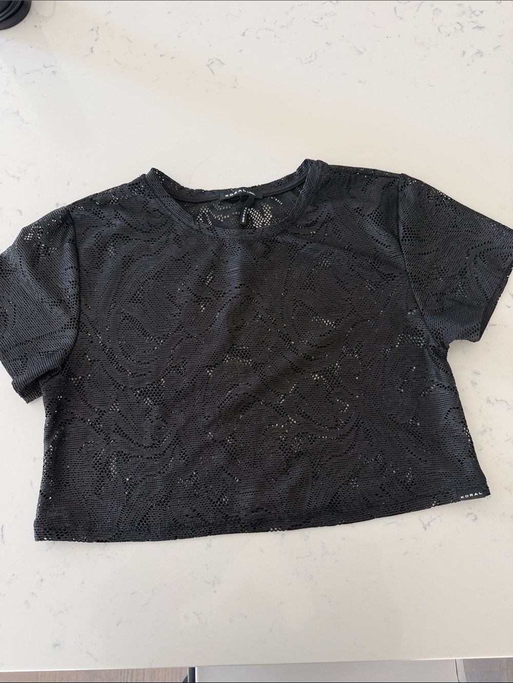 Koral Black Mesh Crop Top - Short Sleeve Athletic Tee